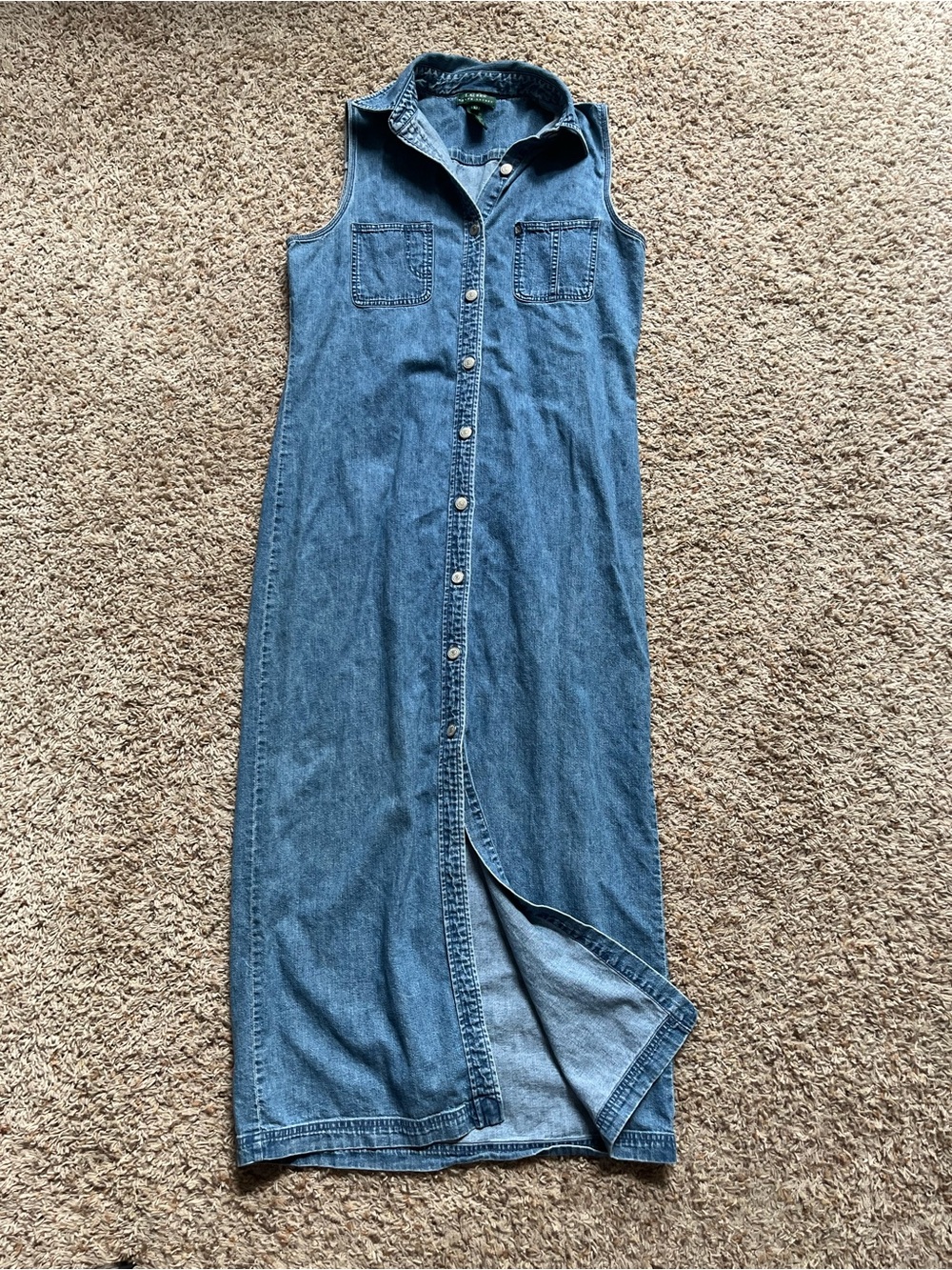 Vintage Lauren Ralph Lauren 100% Cotton Denim Maxi Button Up Maxi Dress Sz 10